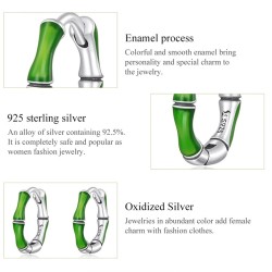 Round earrings with green bamboo - 925 sterling silverEarrings
