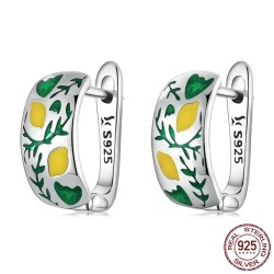Fresh natural lemon / leaves - stud earrings - 925 sterling silverEarrings