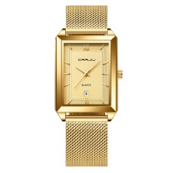 CRRJU - luxury square golden watch - Quartz - stainless steel mesh bracelet - waterproofWatches