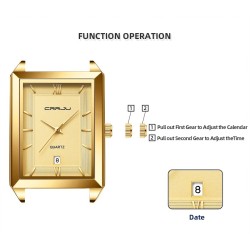 CRRJU - luxury square golden watch - Quartz - stainless steel mesh bracelet - waterproofWatches