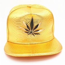 Baseball cap - leather snapback - with metal leaf - hip hop styleHats & Caps