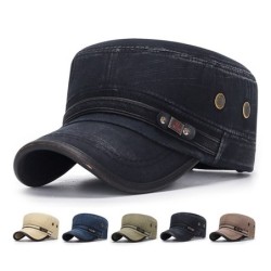 Retro flat hat with visor - washed cotton / leather-trimmedHats & Caps