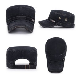 Retro flat hat with visor - washed cotton / leather-trimmedHats & Caps