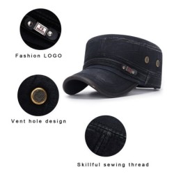 Retro flat hat with visor - washed cotton / leather-trimmedHats & Caps