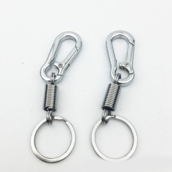 Metal keychain - with spring / buckle - stainless steel - 10.5cmKeyrings