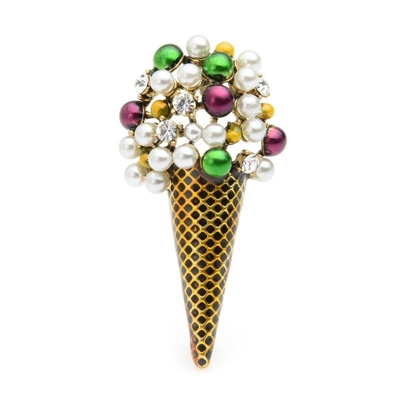 Ice cream shaped brooch - with colorful pearls / crystalsBrooches