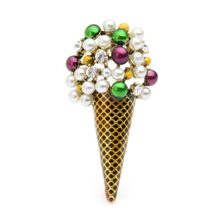 Ice cream shaped brooch - with colorful pearls / crystalsBrooches