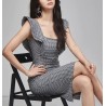 Elegant slim pencil dress - with ruffles - plaid grayDresses