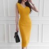 Elegant yellow dress - with V-neck / back slit / sleevelessDresses
