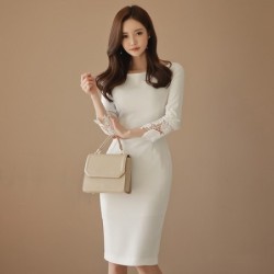 Warm elegant dress - with lace sleeves - whiteDresses