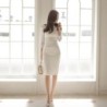 Warm elegant dress - with lace sleeves - whiteDresses