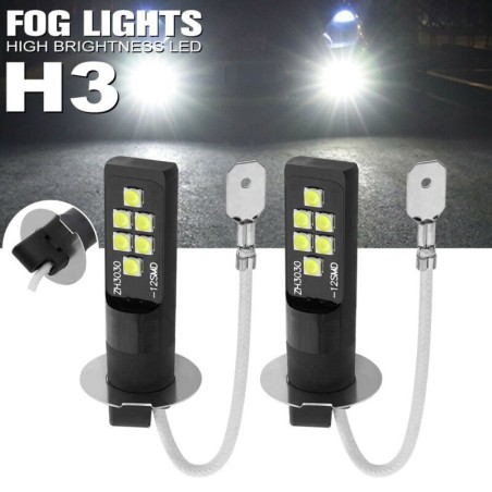 Car fog / DRL light - LED bulb - H3 - DC12V 3030 SMD 6000K white - 2 piecesDaytime Running Lights (DRL)