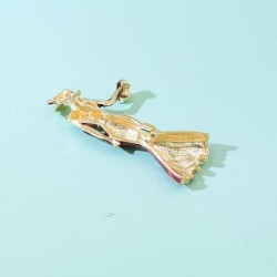 Fashionable brooch - a woman in a blue dress with a crystal handbagBrooches