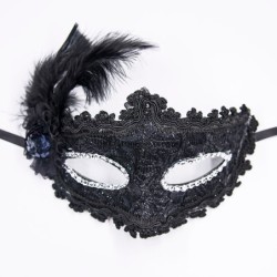 Sexy Venetian lace eye mask - with feathers / crystalMasks