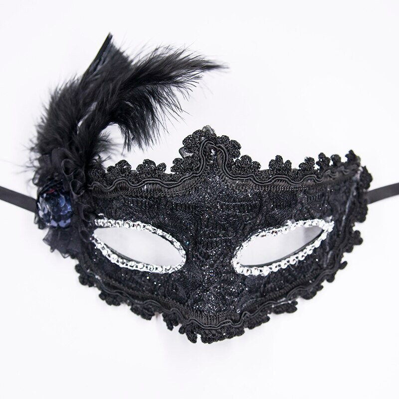 Sexy Venetian lace eye mask - with feathers / crystalMasks