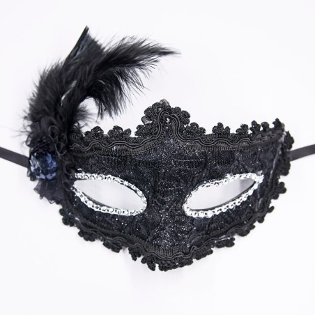 Sexy Venetian lace eye mask - with feathers / crystalMasks