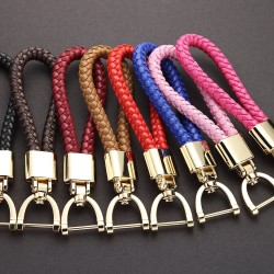 Woven braided leather keychain - detachable - rotatable metal buckleKeyrings
