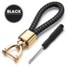 Woven braided leather keychain - detachable - rotatable metal buckleKeyrings