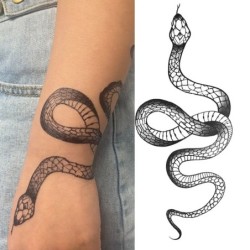 Temporary tattoo sticker - black snake / roses - waterproofTattoo