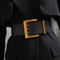 Retro elastic wide belt - leather - gold buckleBelts