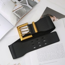 Retro elastic wide belt - leather - gold buckleBelts