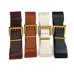 Retro elastic wide belt - leather - gold buckleBelts