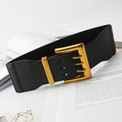 Retro elastic wide belt - leather - gold buckleBelts