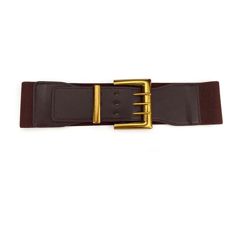 Retro elastic wide belt - leather - gold buckleBelts