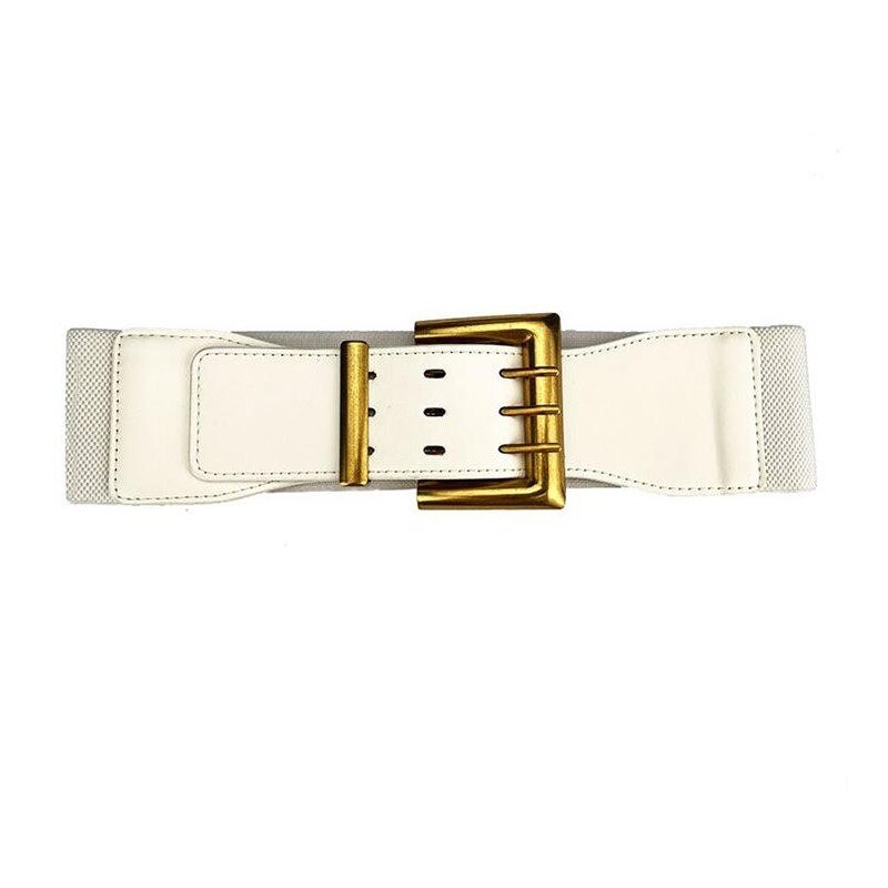 Retro elastic wide belt - leather - gold buckleBelts