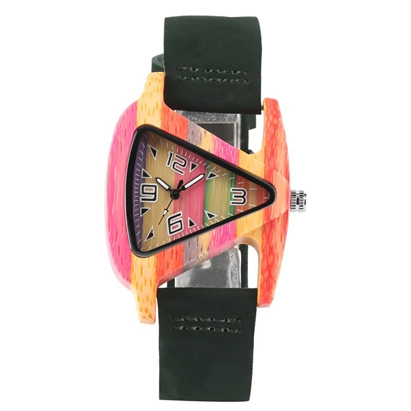 Trendy wooden watch - colorful triangle shaped - leather strapWatches