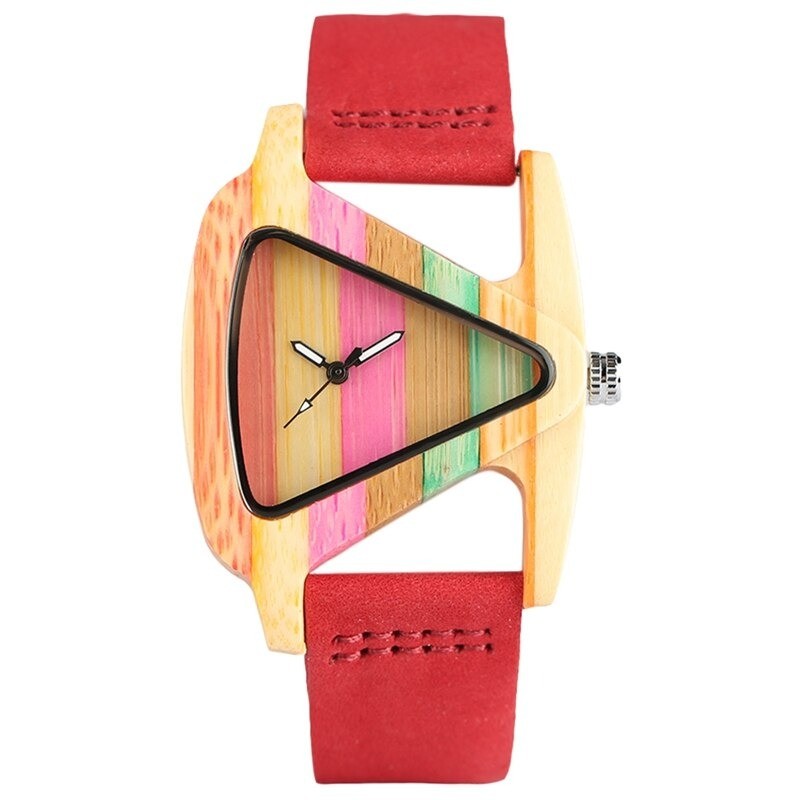 Trendy wooden watch - colorful triangle shaped - leather strapWatches