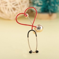 Heart shaped stethoscope - with crystal - elegant broochBrooches