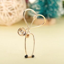 Heart shaped stethoscope - with crystal - elegant broochBrooches