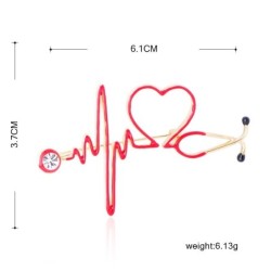 Medical brooch - electrocardiogram / stethoscope / heart - with crystalBrooches