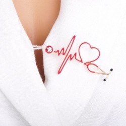 Medical brooch - electrocardiogram / stethoscope / heart - with crystalBrooches