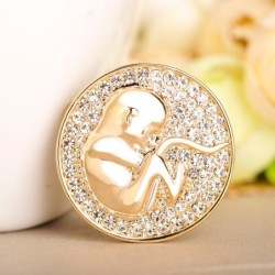Round midwife's brooch - with crystals - coin shaped - unborn babyBrooches