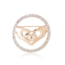 Elegant round brooch - with crystals - heart shaped joined handsBrooches