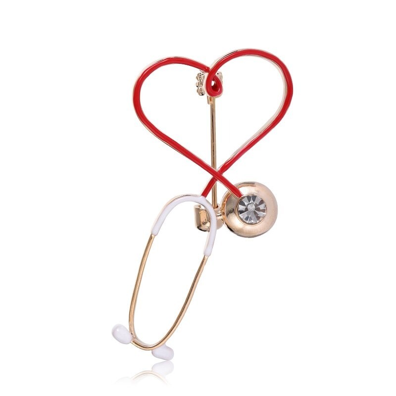 Heart shaped stethoscope - with crystal - elegant broochBrooches