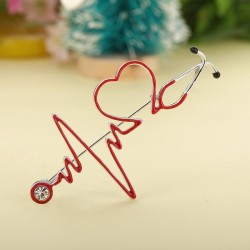 Medical brooch - electrocardiogram / stethoscope / heart - with crystalBrooches