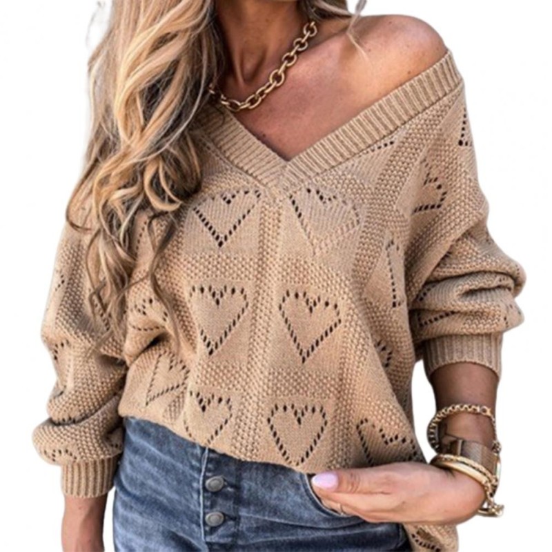 Classic loose sweater - crochet - hollow out heartsHoodies & Jumpers
