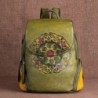 Women's retro backpack - floral embossing - genuine leather - large capacityBackpacks