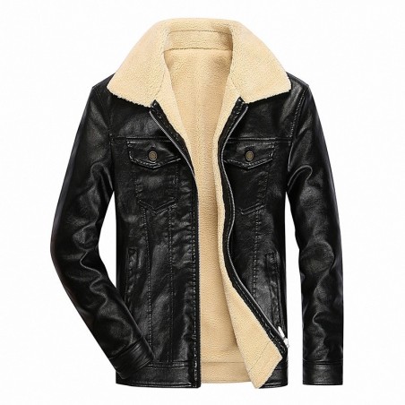 Leather winter jacket with fleece & zipper - slimJackets