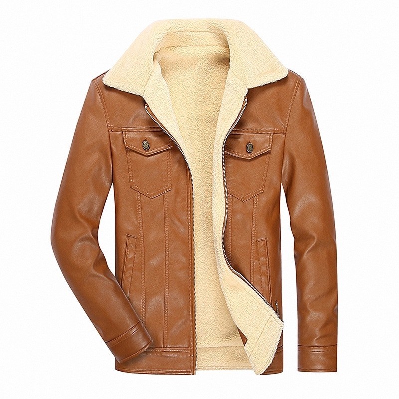 Leather winter jacket with fleece & zipper - slimJackets Leather winter jacket with fleece & zipper - slimJackets