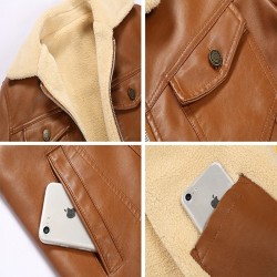 Leather winter jacket with fleece & zipper - slimJackets