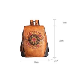 Women's retro backpack - floral embossing - genuine leather - large capacityBackpacks