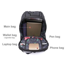 Fashionable backpack - laptop bag - waterproof - USB charging port - carving designBackpacks