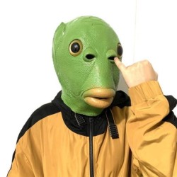 Funny full face mask - green fish head - Halloween - festivalsMasks