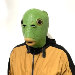 Funny full face mask - green fish head - Halloween - festivalsMasks