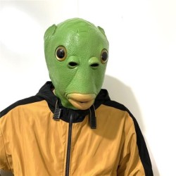 Funny full face mask - green fish head - Halloween - festivalsMasks