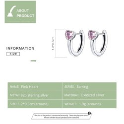 Stud earrings with a pink crystal heart - 925 sterling silverEarrings